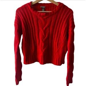 Charlotte Russe Red Chunky Cable Knit Sweater Size XS colorblock colorful baggy